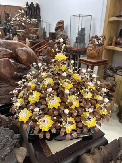 Bình Hoa Mai Vàng - Lá Gỗ Sưa, Bình Gỗ Mun Hoa MQ08 - Ảnh 3