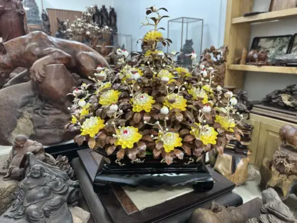 Bình Hoa Mai Vàng - Lá Gỗ Sưa, Bình Gỗ Mun Hoa MQ08 - Ảnh 4