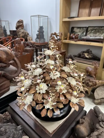 Bình Hoa Trắng Ban Mai Lá Gỗ Sưa, Bình Gỗ Cẩm Tây Bắc MQ10 - Ảnh 3