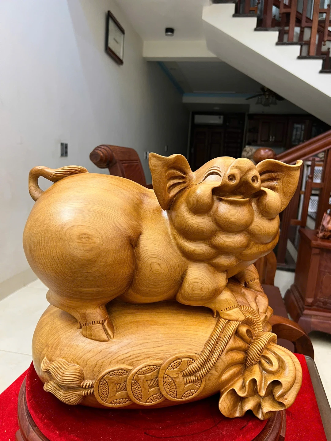 Heo Nằm Bao Tiền To Đẹp Gỗ Ngọc Am Liền Khối